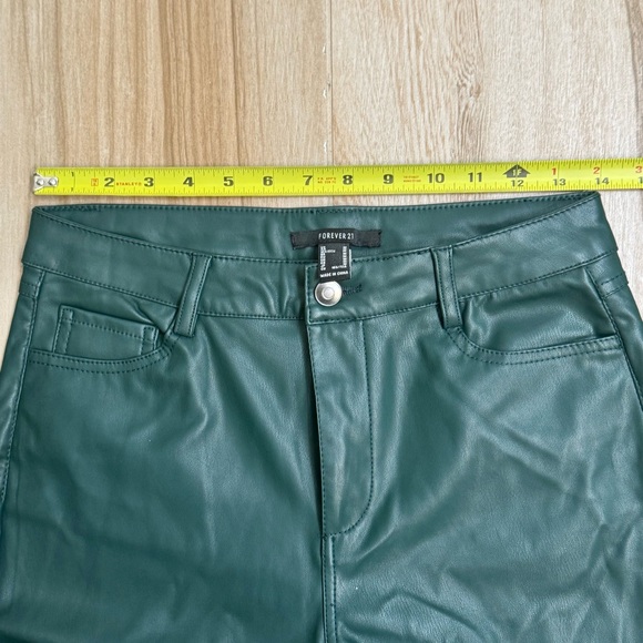 Forever 21 Dark Green Faux Leather Green Pants NWT Bootcut Size Medium Regular - Picture 6 of 13